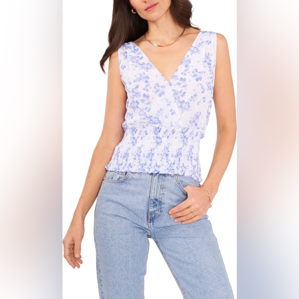 NWT 1.State Sleeveless Smocked Wrap Blouse SIZE Medium